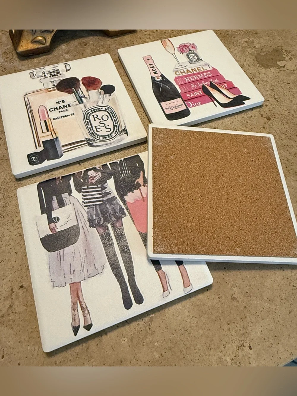 NWT Chanel Fashion Ceramic Coasters - Set of 4 by Amanda Greenwood